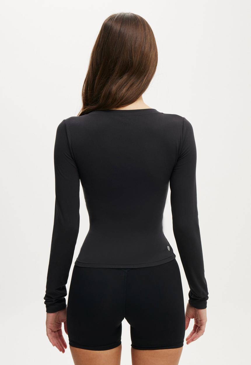 Cotton On - Ultra Soft Plunge Front Long Sleeve - Black