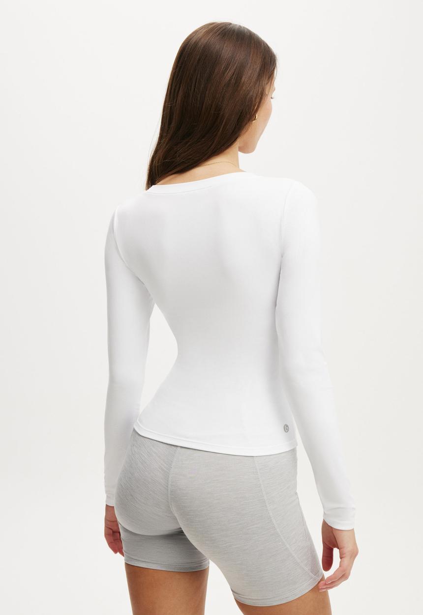 Cotton On - Ultra Soft Plunge Front Long Sleeve - White