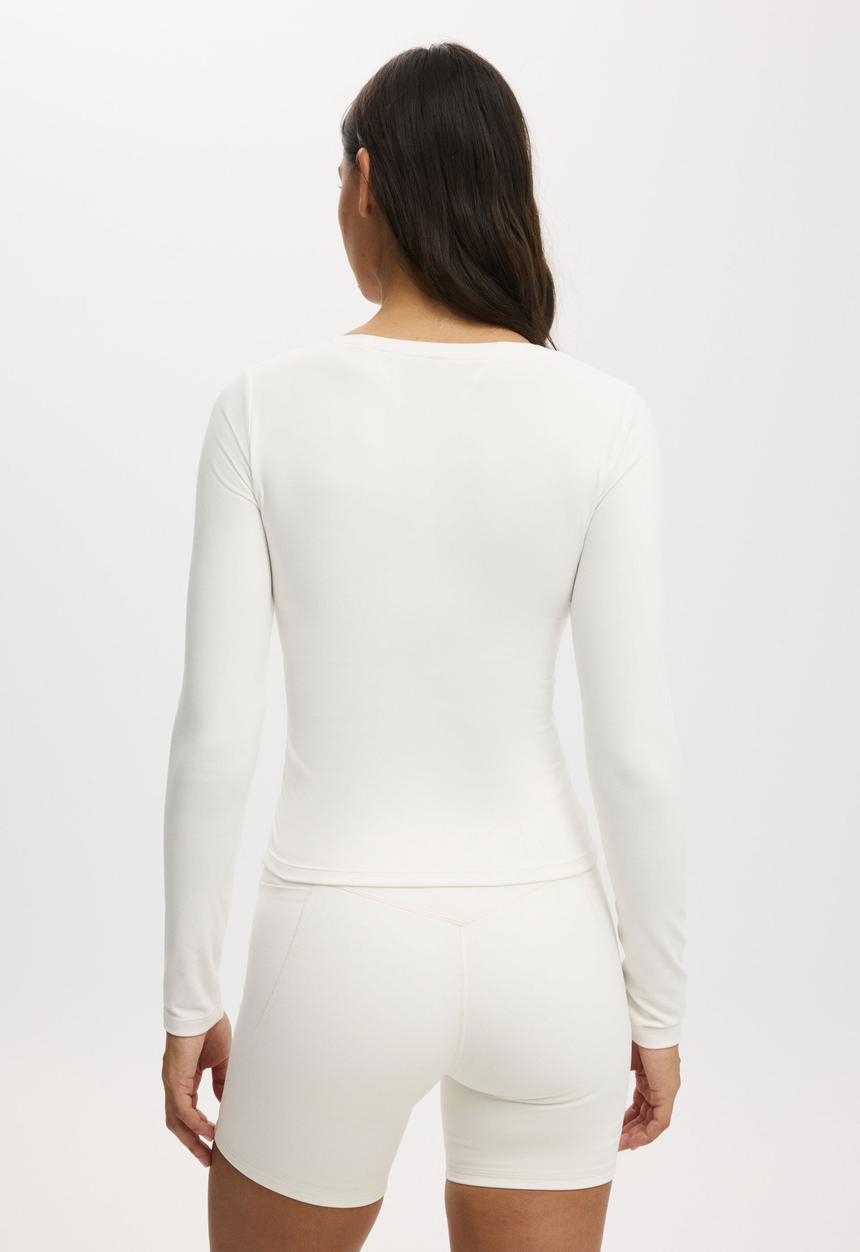 Cotton On - Ultra Soft Plunge Front Long Sleeve - Coconut Milk