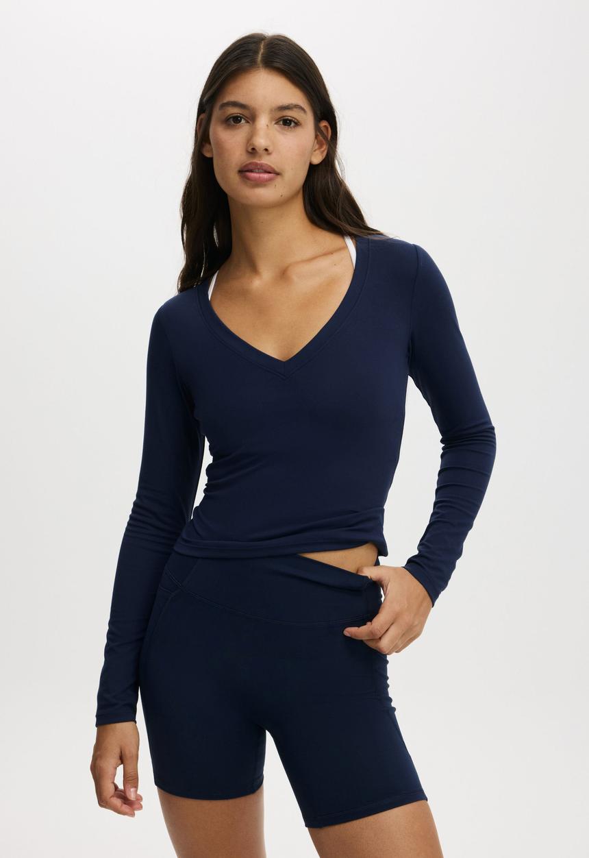 Cotton On - Ultra Soft Plunge Front Long Sleeve - Prep Sport Navy