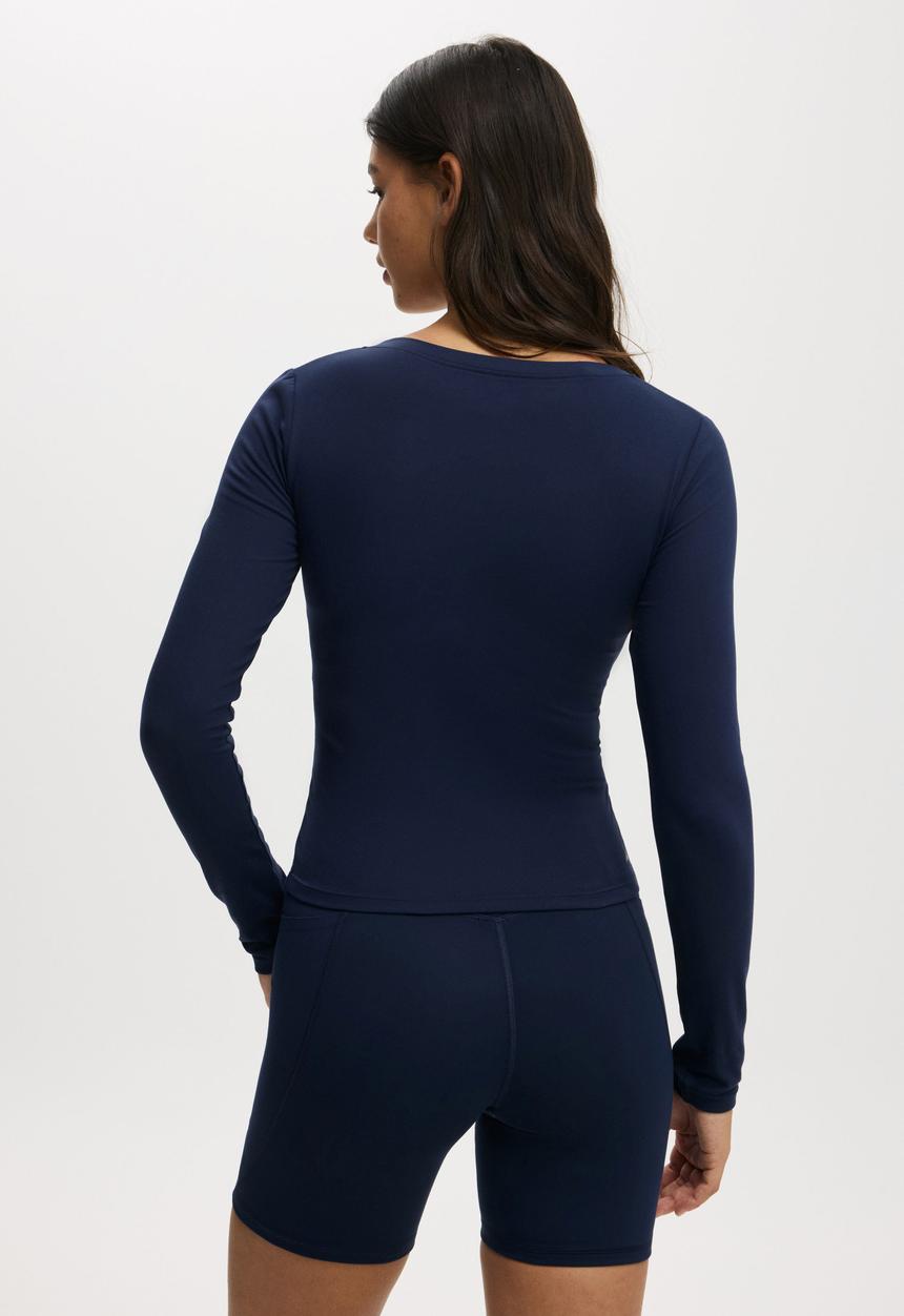 Cotton On - Ultra Soft Plunge Front Long Sleeve - Prep Sport Navy