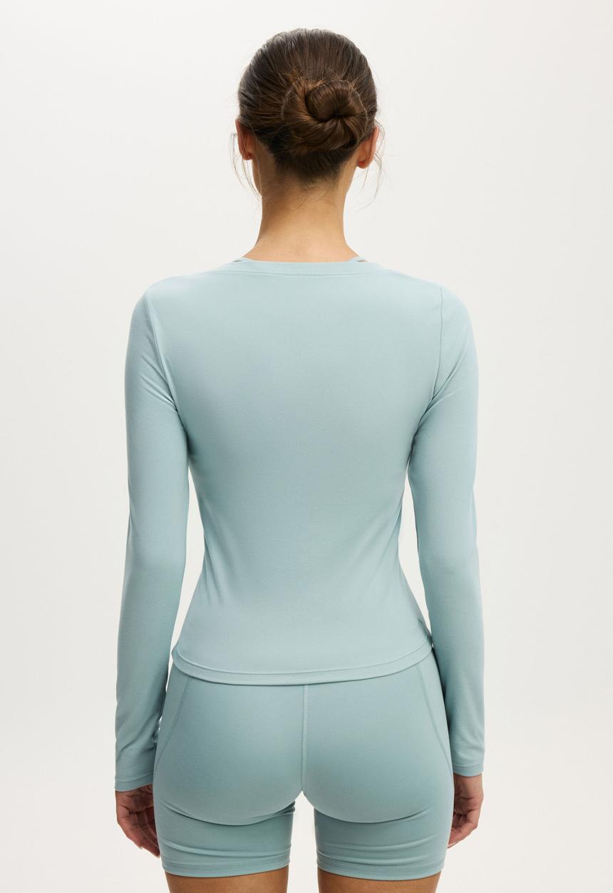 Cotton On - Ultra Soft Plunge Front Long Sleeve - Teal Mist