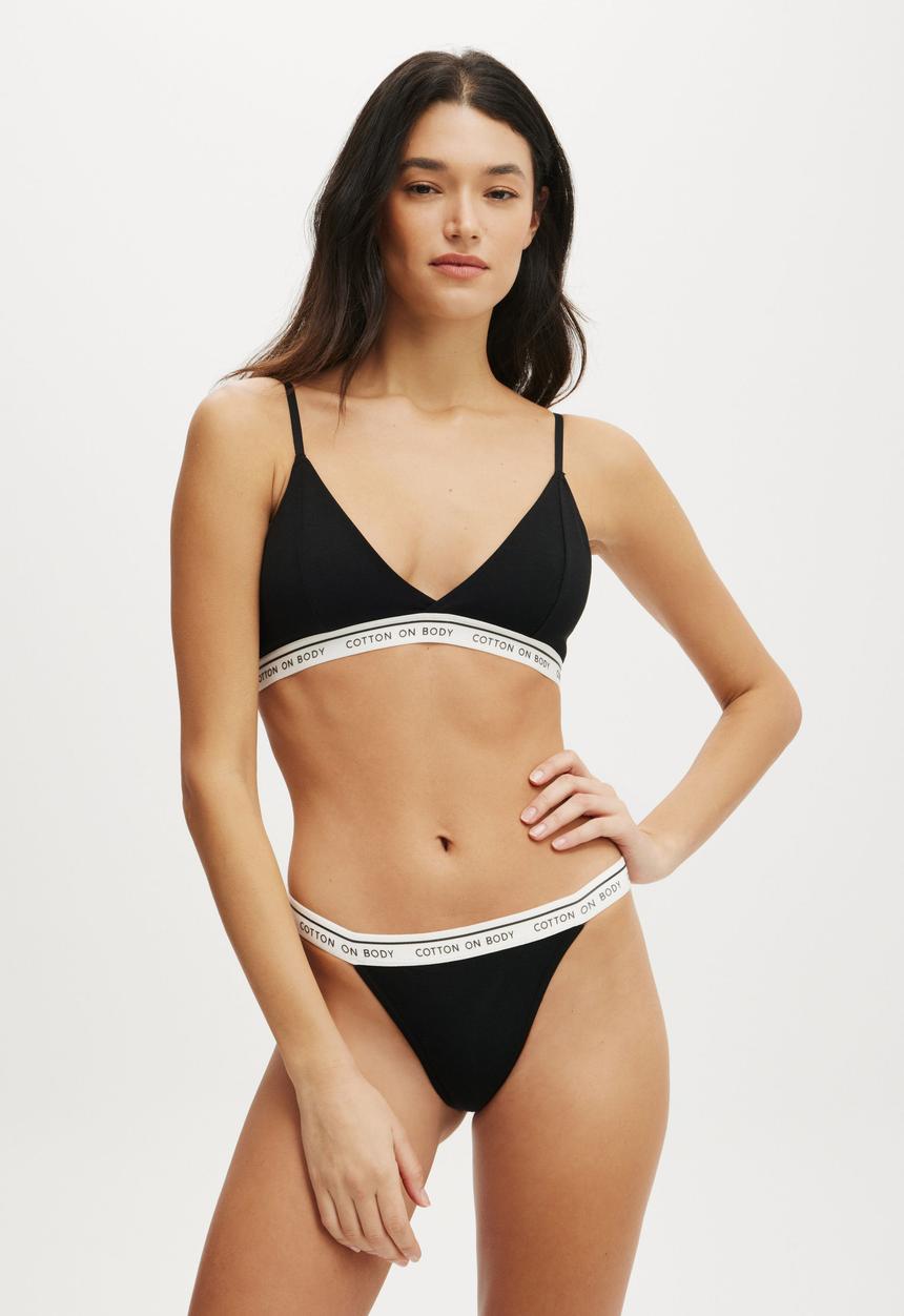 Cotton On - Branded Cotton Cross Over Bralette - Black