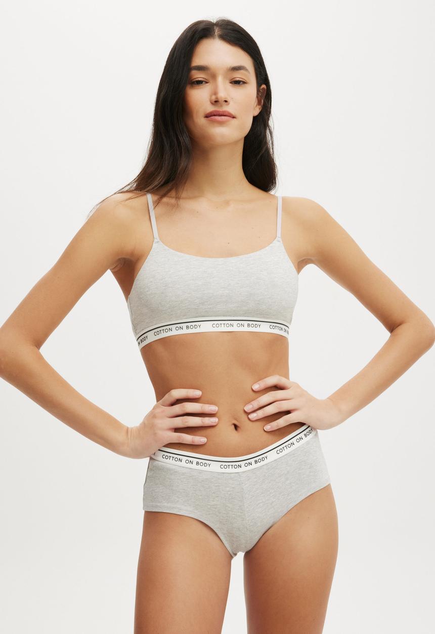 Cotton On - Branded Cotton Scoop Bralette - Grey Marle