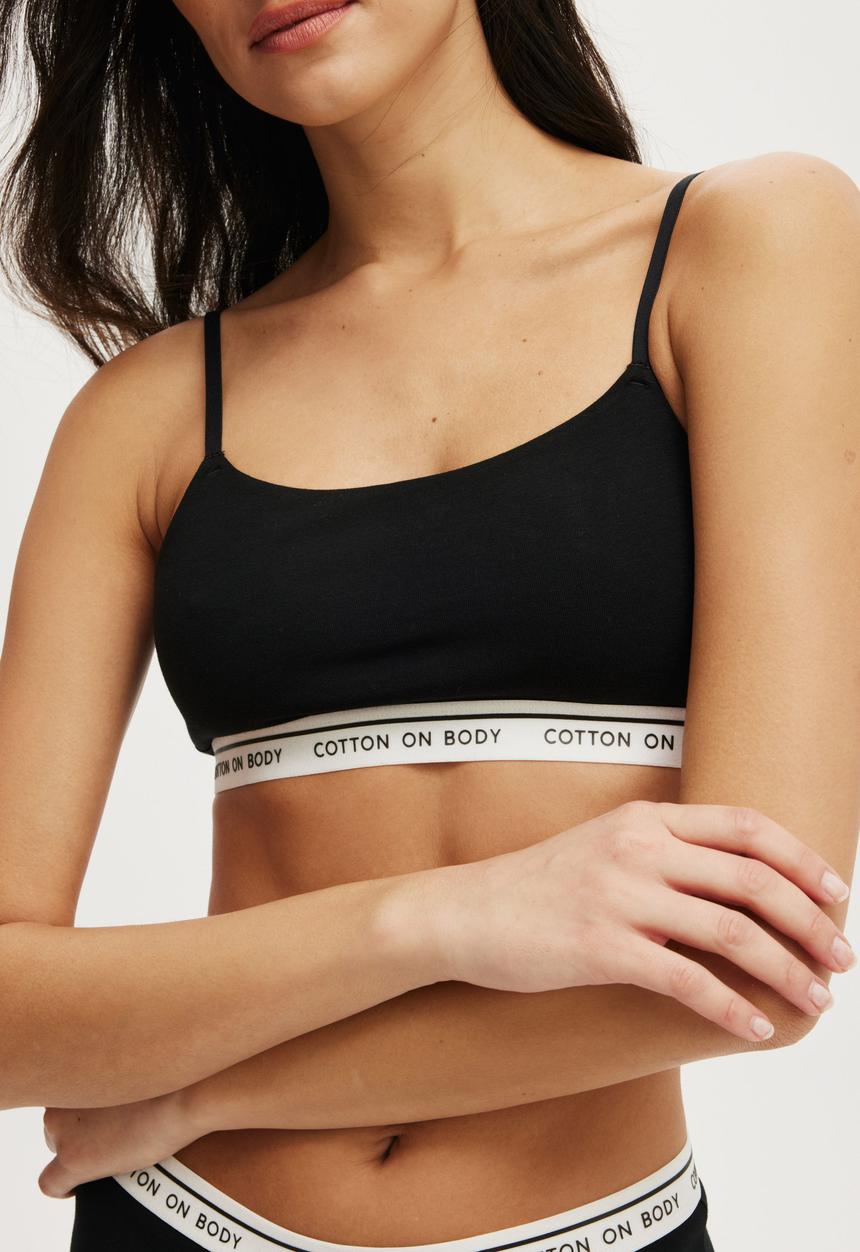 Cotton On - Branded Cotton Scoop Bralette - Black