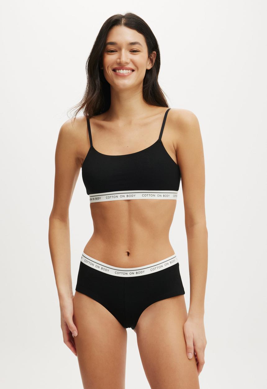Cotton On - Branded Cotton Scoop Bralette - Black