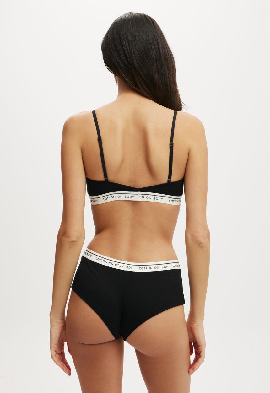 Cotton On - Branded Cotton Scoop Bralette - Black