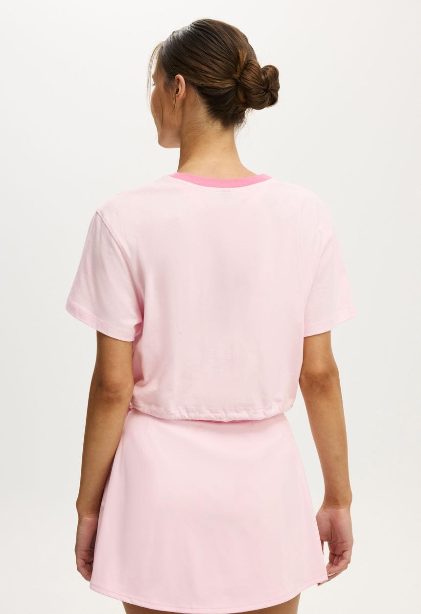 Cotton On - Active Graphic Tie Up Tee - Cherry Dream/Sport Club