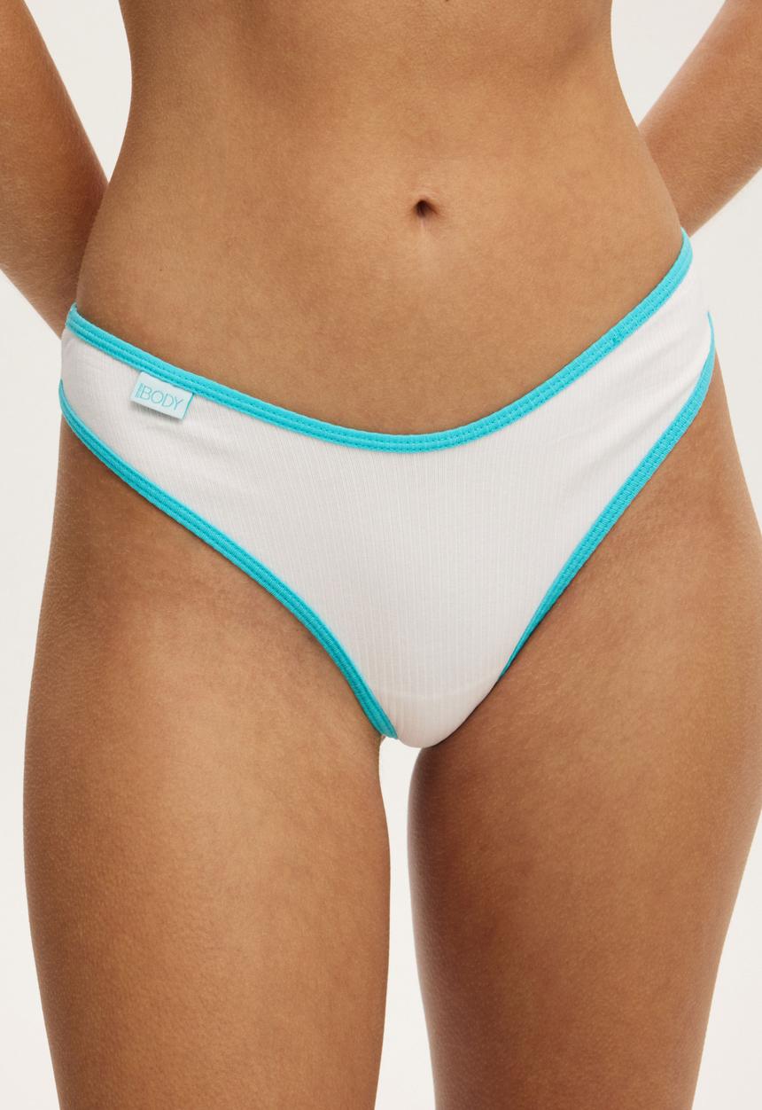 Cotton On - Organic Cotton Rib G String Brief - White/Aqua Dream