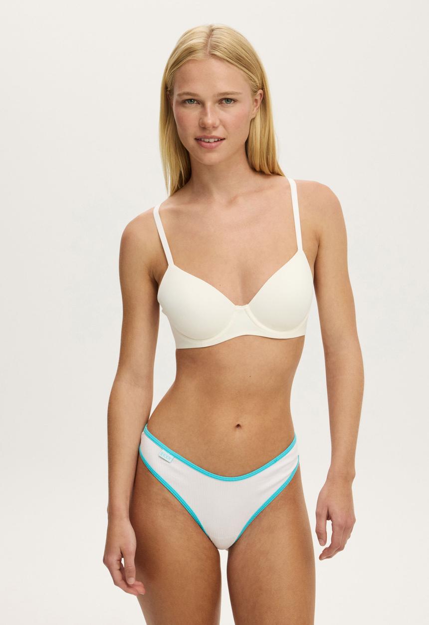 Cotton On - Organic Cotton Rib G String Brief - White/Aqua Dream