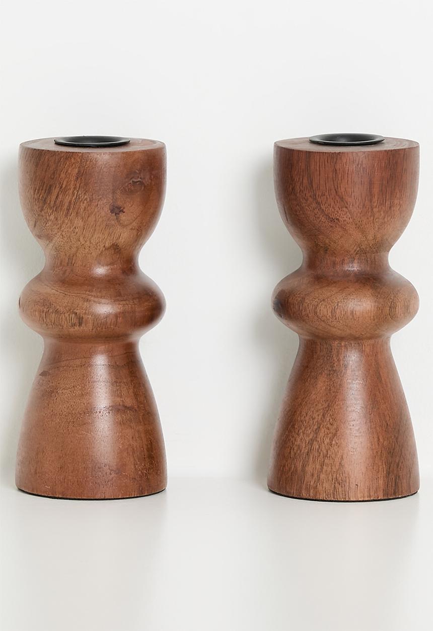 H&S - Cera dinner candle holder set of 2 - natural