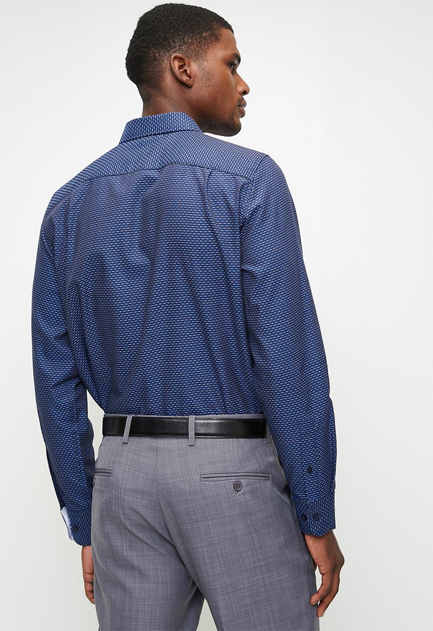 POLO - BENJI  DOBBY LS SHIRT - BLUE