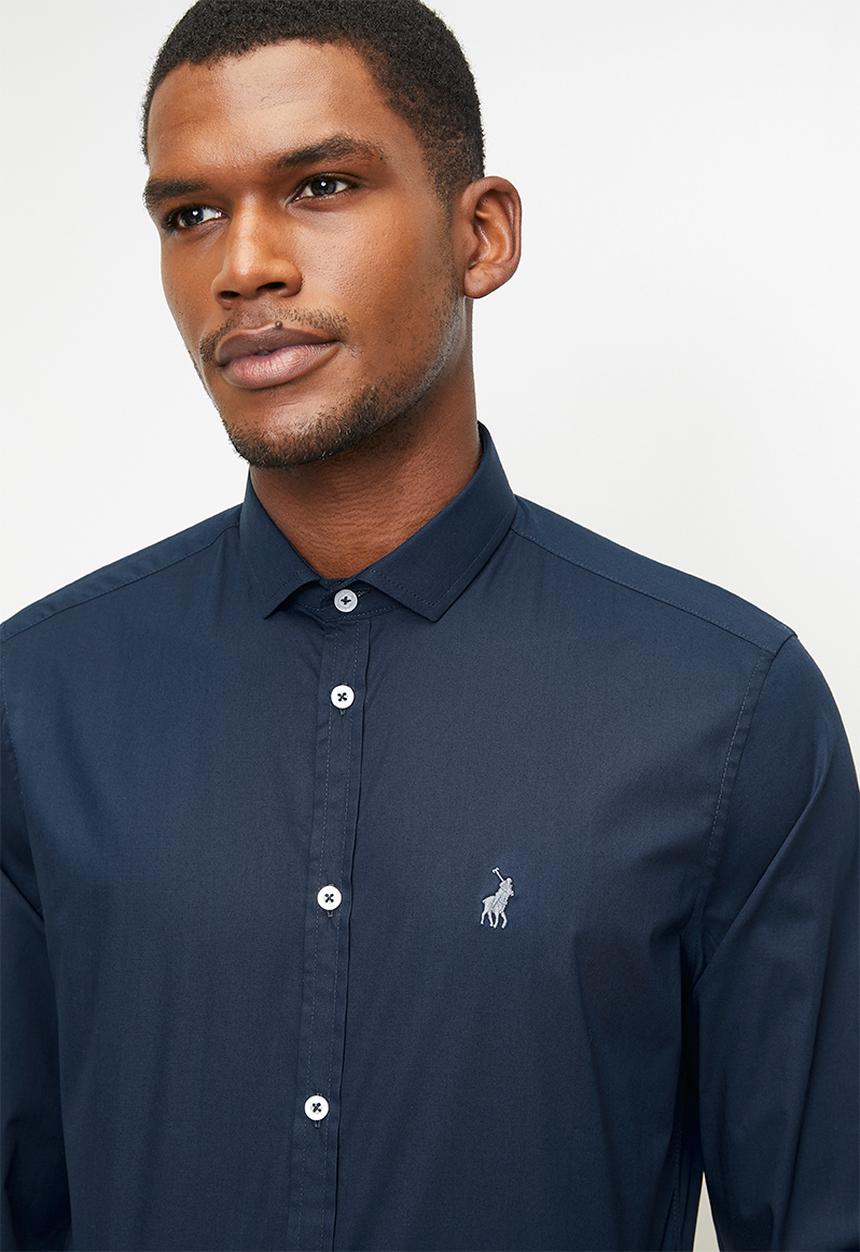 POLO - CHRISTIAN  ESSENTIAL SLIM FIT LS SHIRT - NAVY