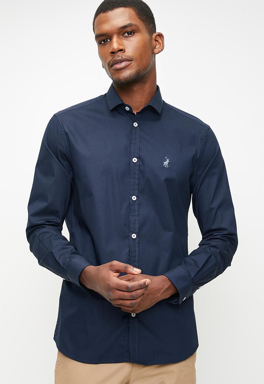 POLO - CHRISTIAN  ESSENTIAL SLIM FIT LS SHIRT - NAVY