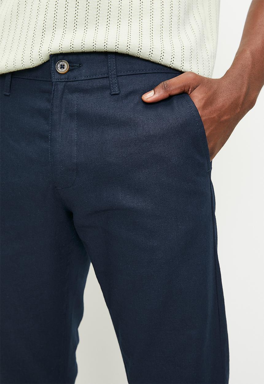 POLO - EMMANUEL  LINEN PANT - NAVY
