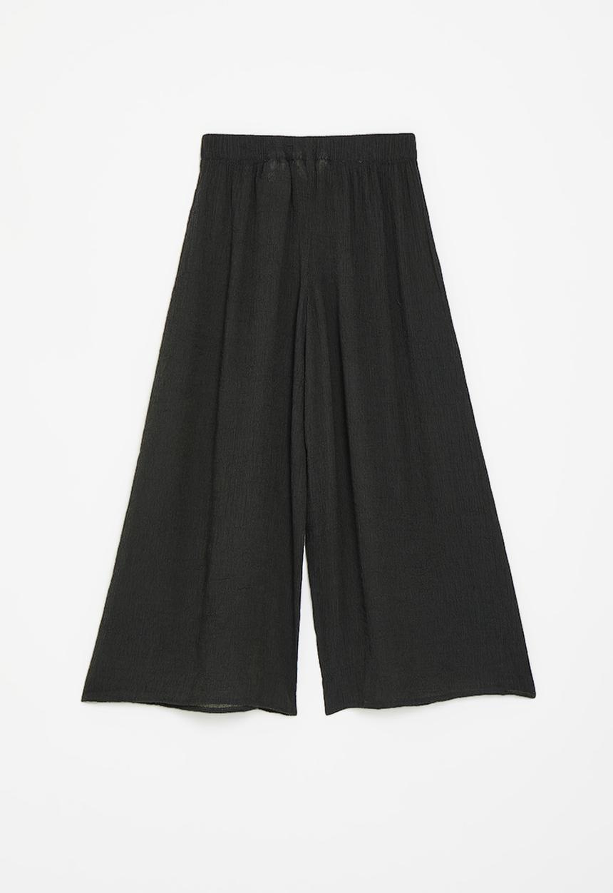 H&M - Wide-leg crinkled trousers - dark grey