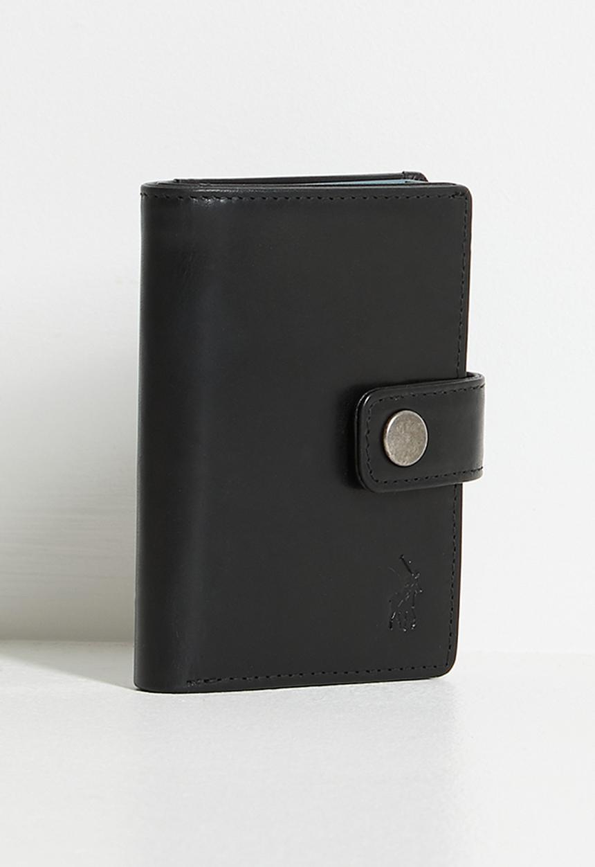 POLO - Leather Tab Folder With Aluminium Card Holder - Black