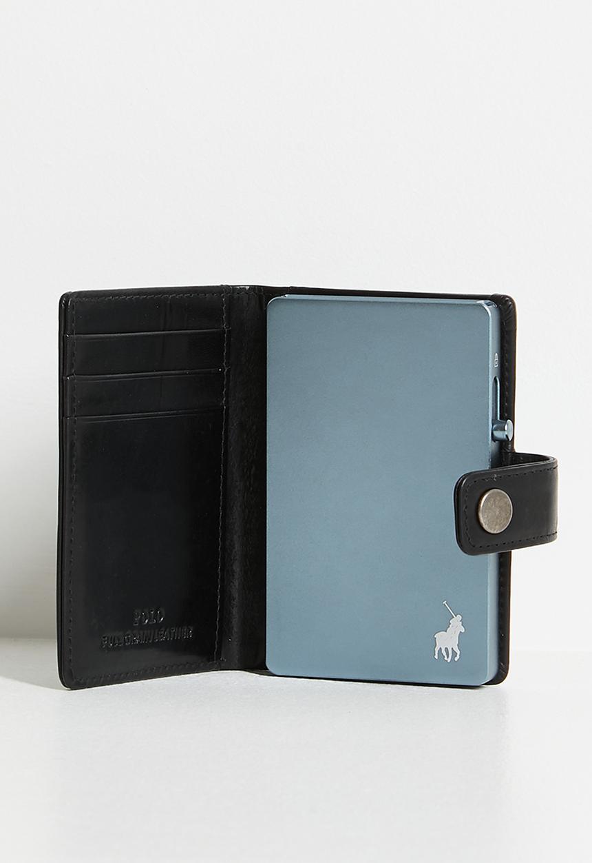 POLO - Leather Tab Folder With Aluminium Card Holder - Black