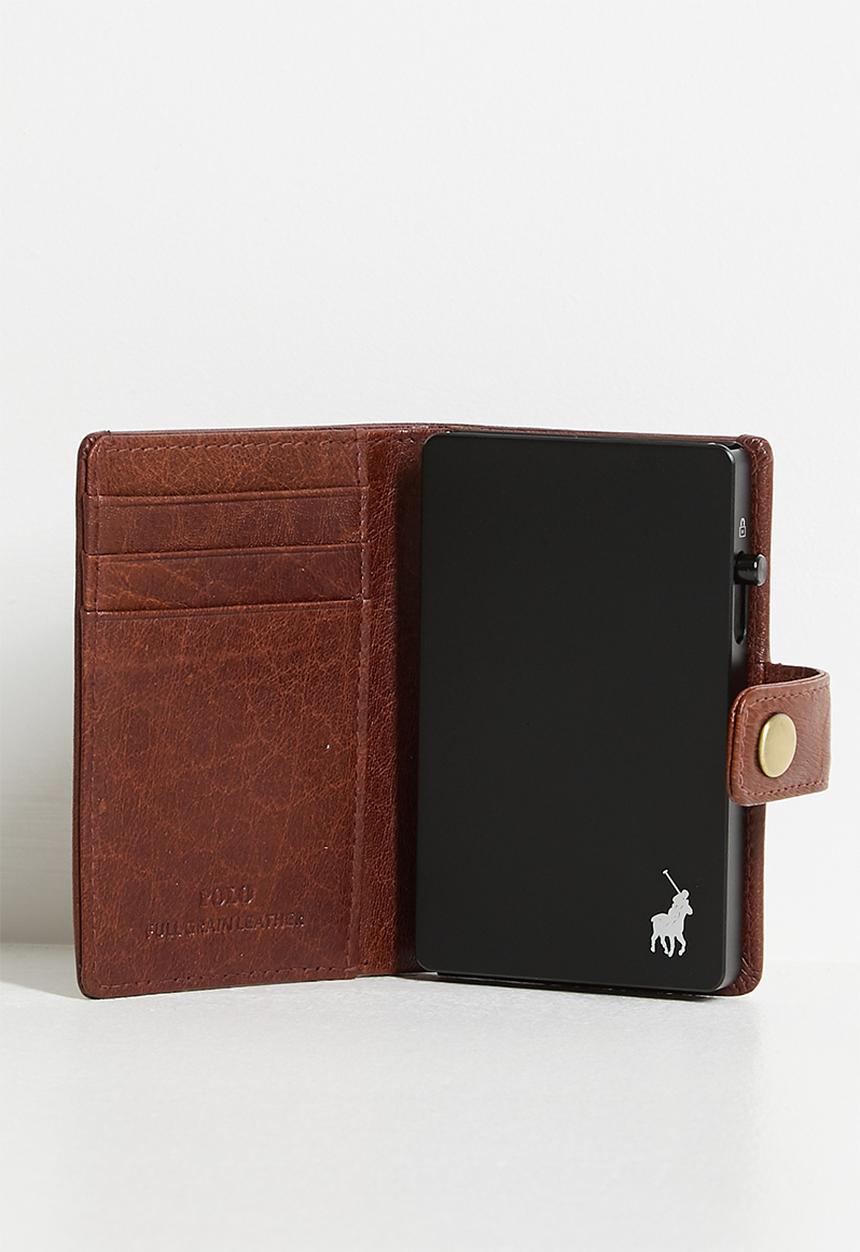 POLO - Leather Tab Folder With Aluminium Card Holder - Brown