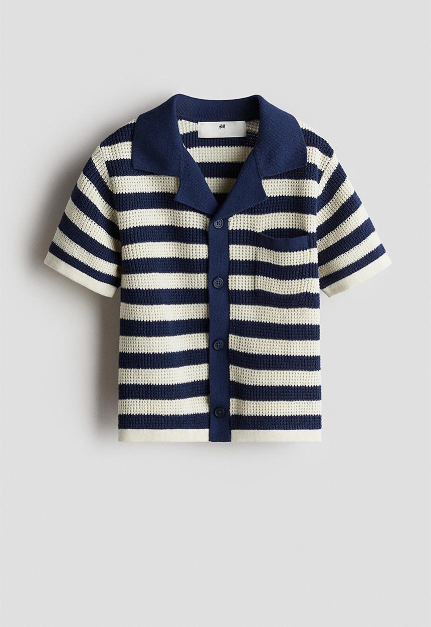 H&M - Knitted resort shirt - navy blue & white striped