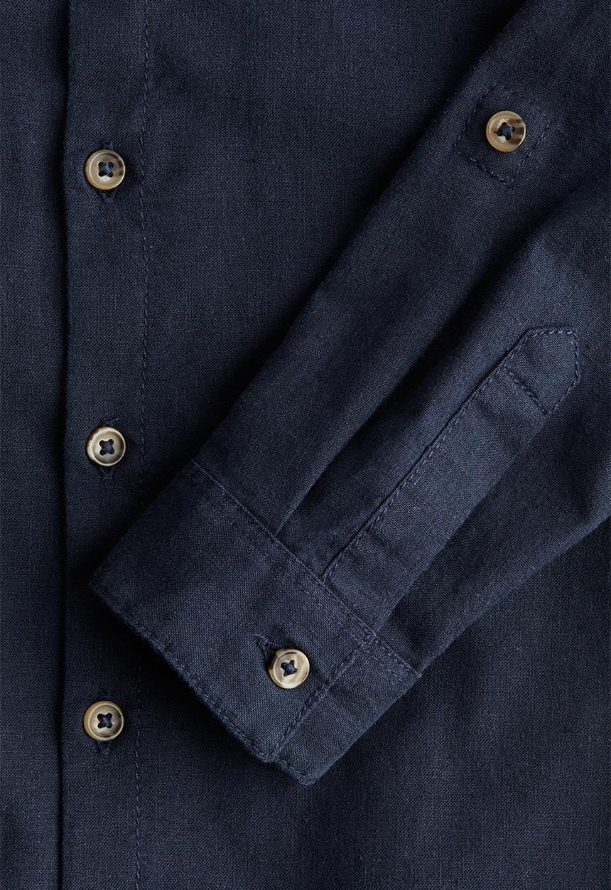 H&M - Linen-blend grandad shirt - navy blue