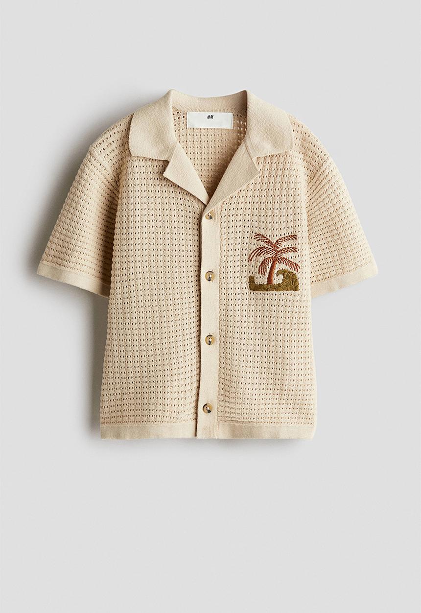 H&M - Knitted resort shirt - beige & palm tree