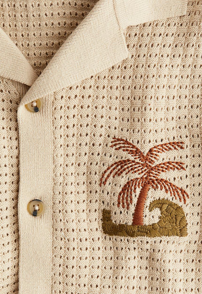 H&M - Knitted resort shirt - beige & palm tree