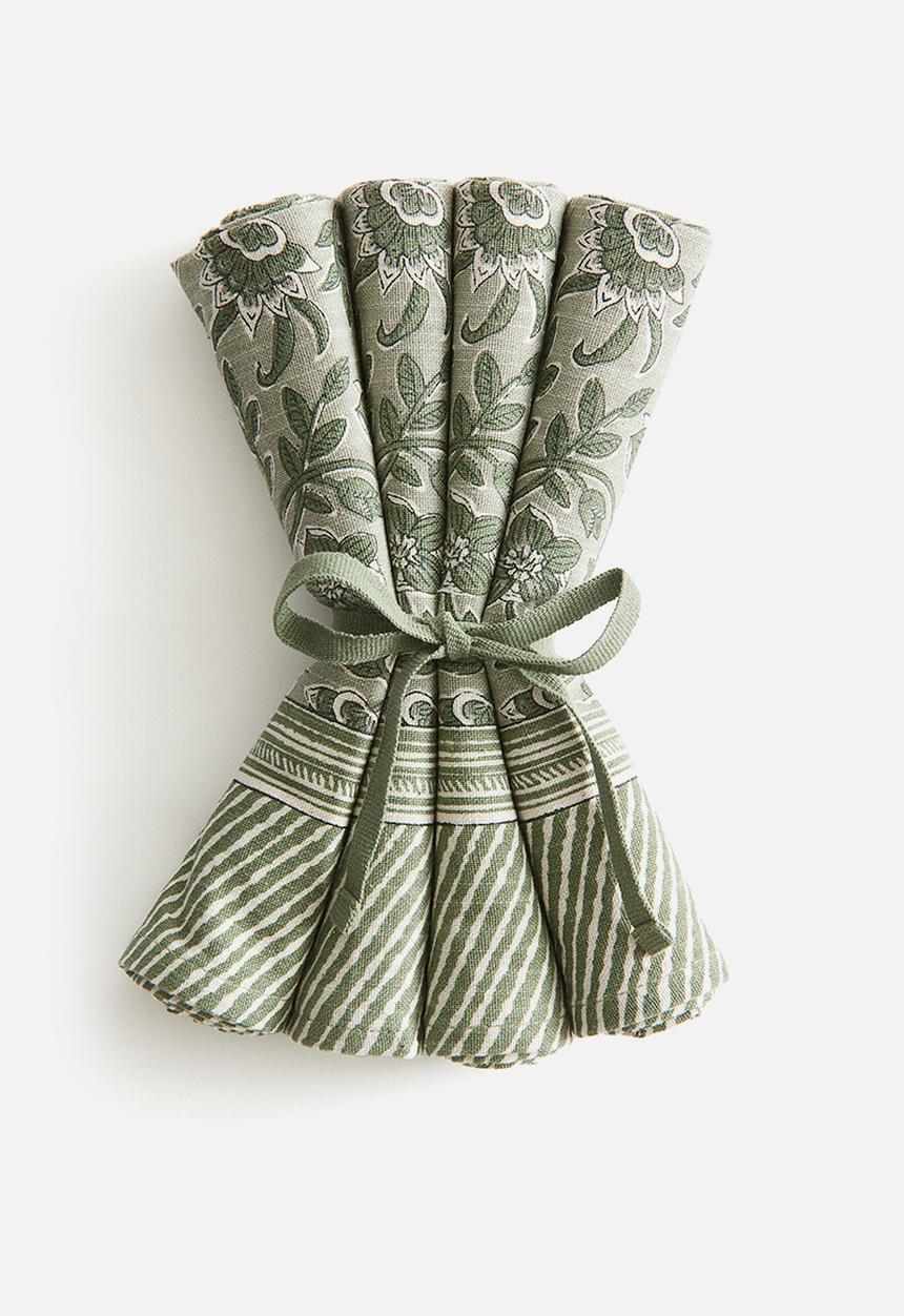 H&M - 4-Pack patterned napkins - sage green