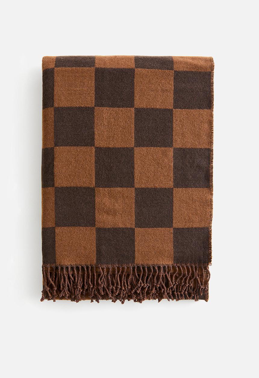 H&M - Checked cotton-blend blanket - brown/checked
