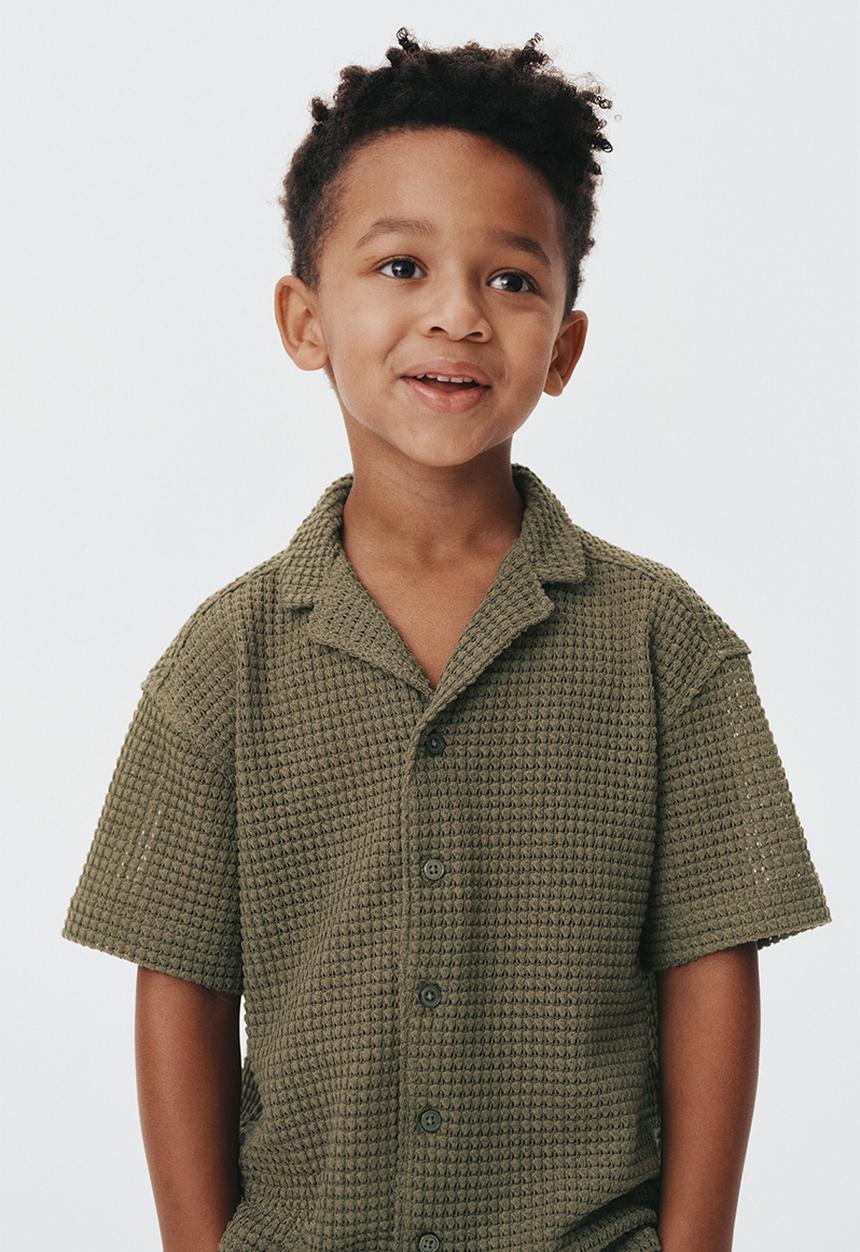 H&M - Textured-knit resort shirt - khaki green
