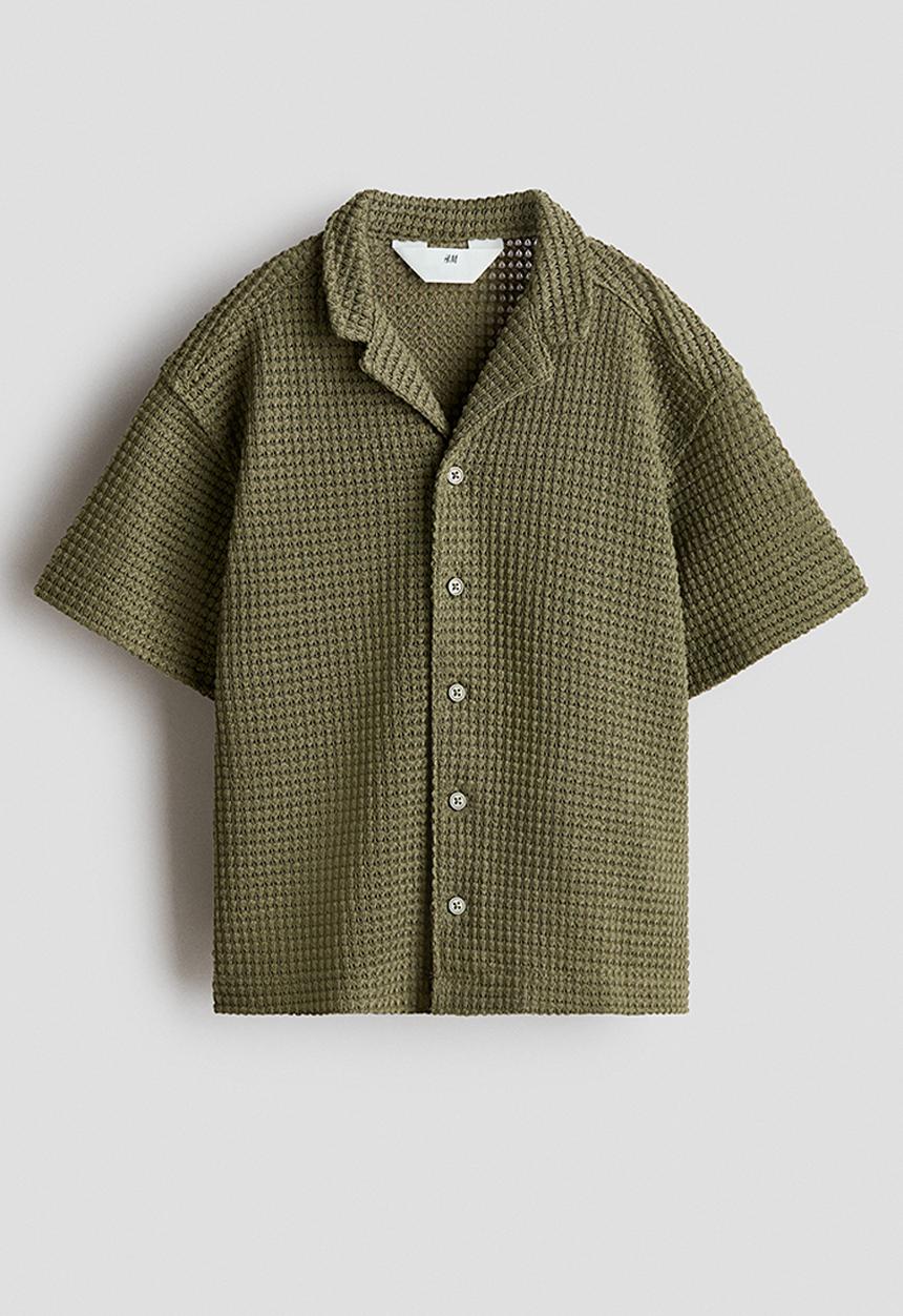 H&M - Textured-knit resort shirt - khaki green