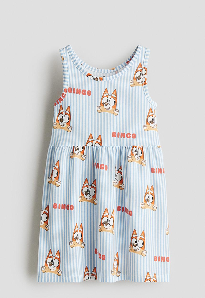 H&M - Printed cotton dress - light blue/bluey