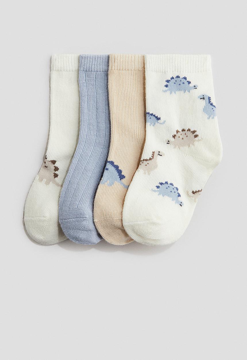 H&M - 4-Pack socks - light dusty blue/dinosaurs 