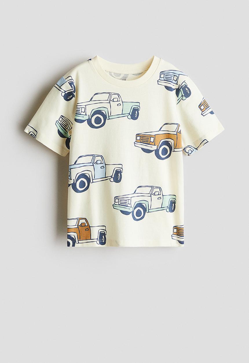 H&M - Printed T-shirt - light yellow/pickup trucks