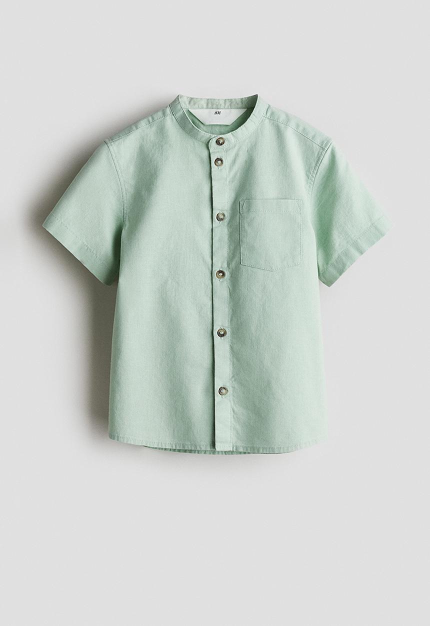 H&M - Linen-blend grandad shirt - green