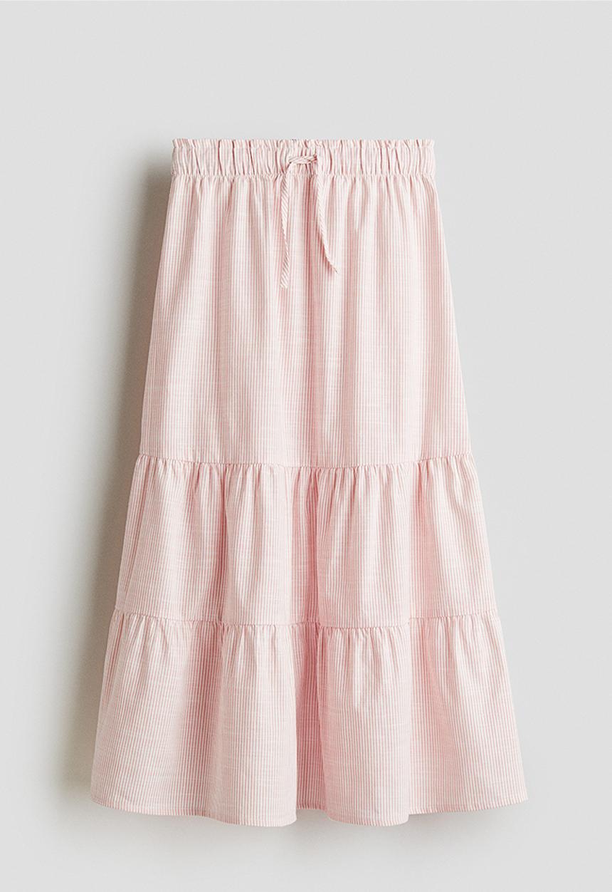 H&M - Tiered cotton skirt - light pink/white striped
