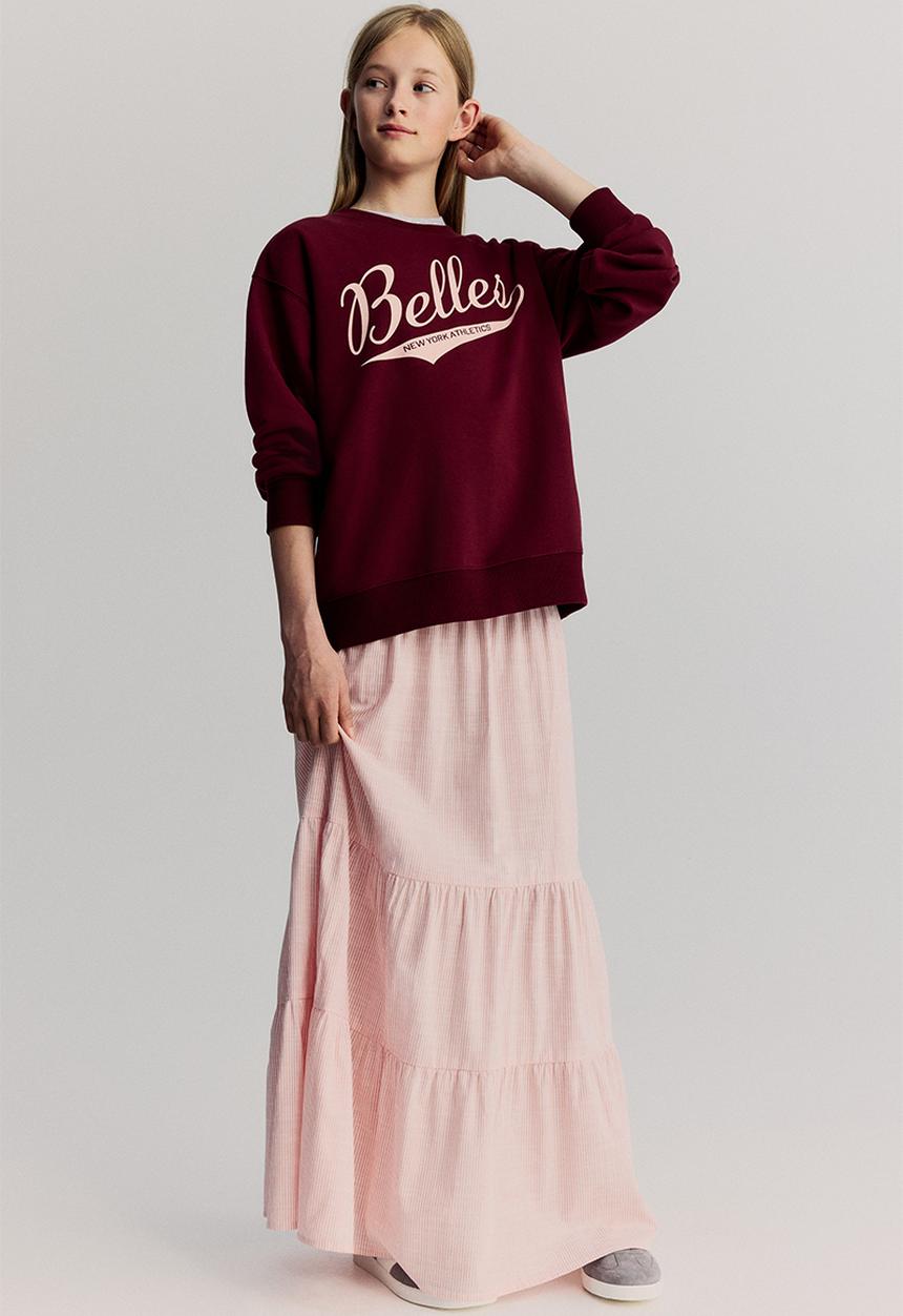 H&M - Tiered cotton skirt - light pink/white striped