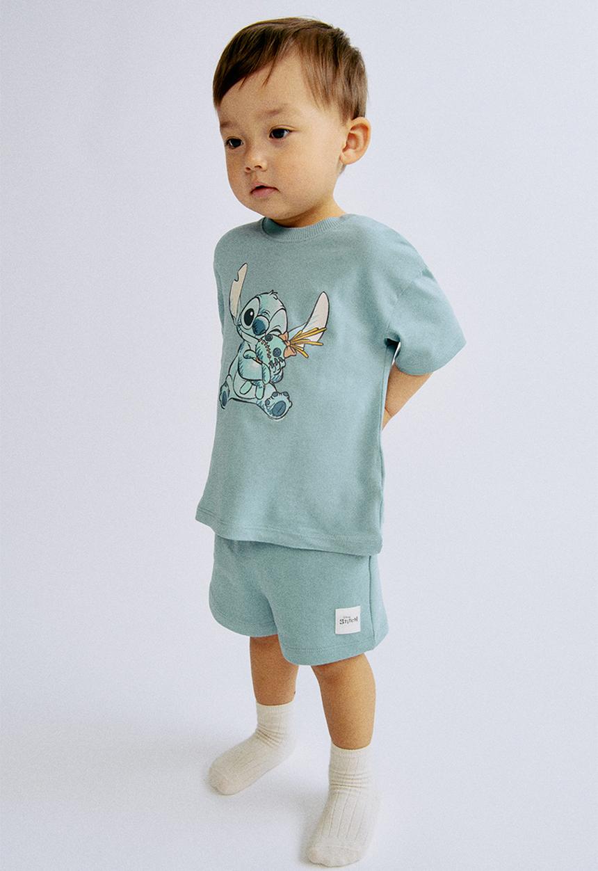 H&M - 2-piece cotton jersey set - turquoise/lilo & stitch