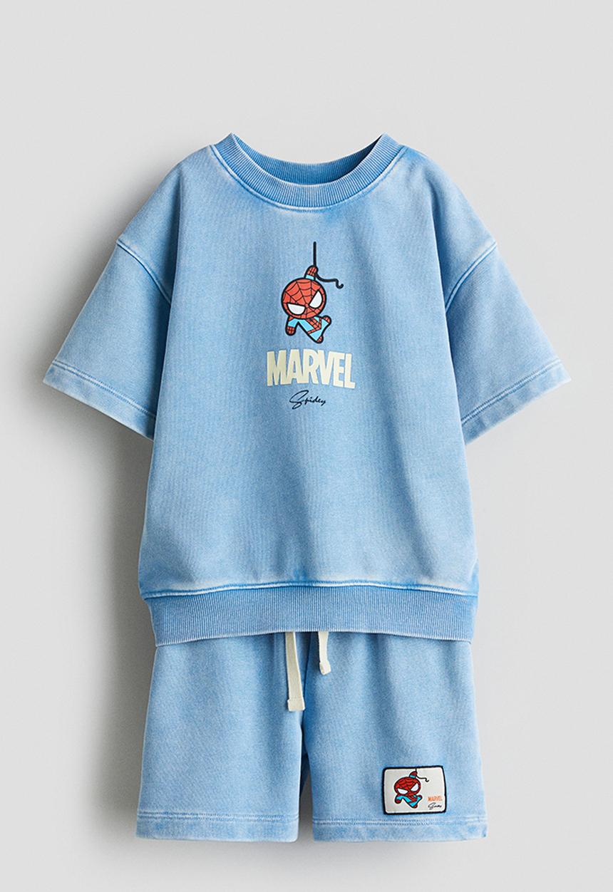 H&M - 2-piece printed sweatshirt set - light blue/marvel comics