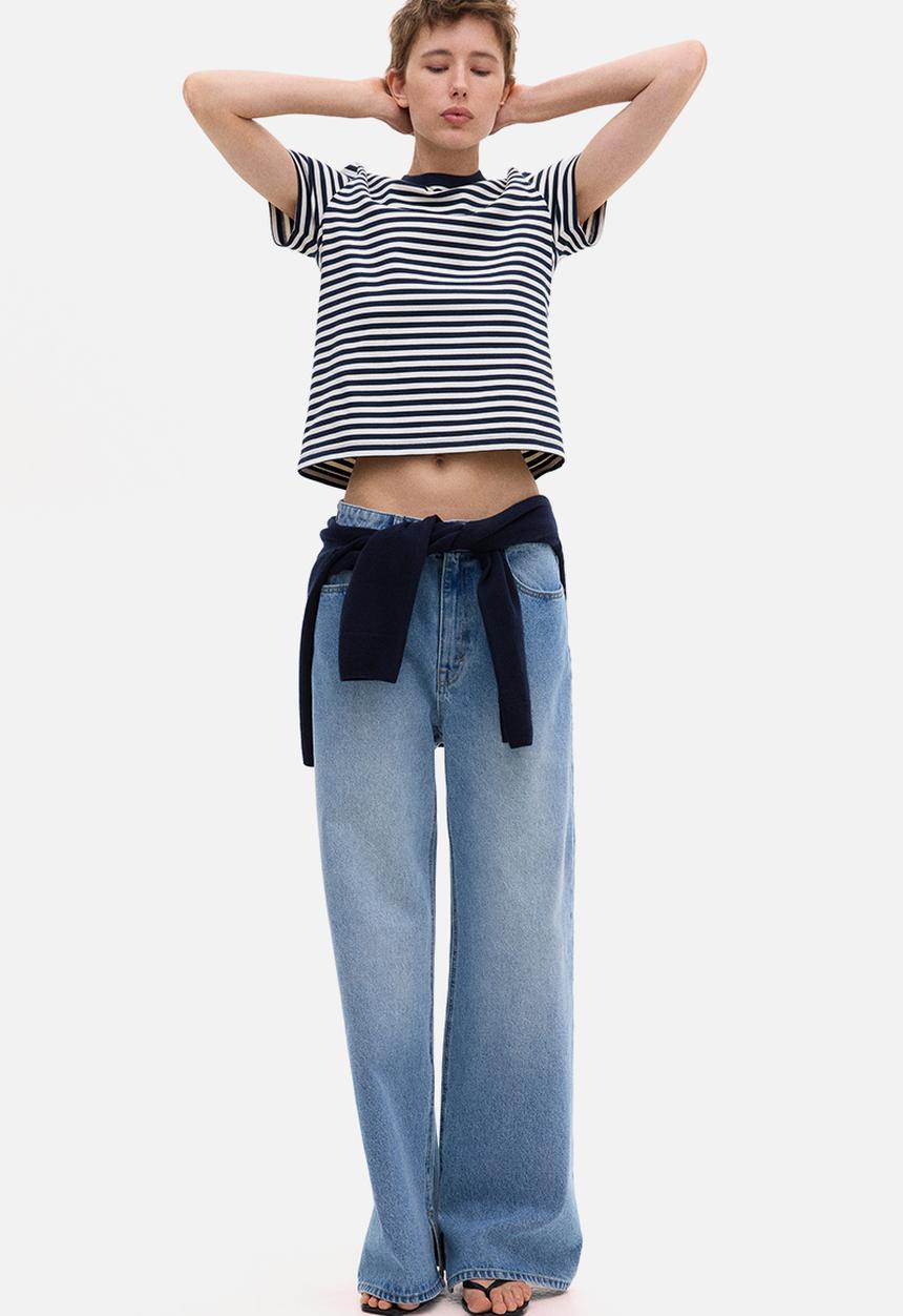 H&M - Cotton T-shirt - navy blue/striped