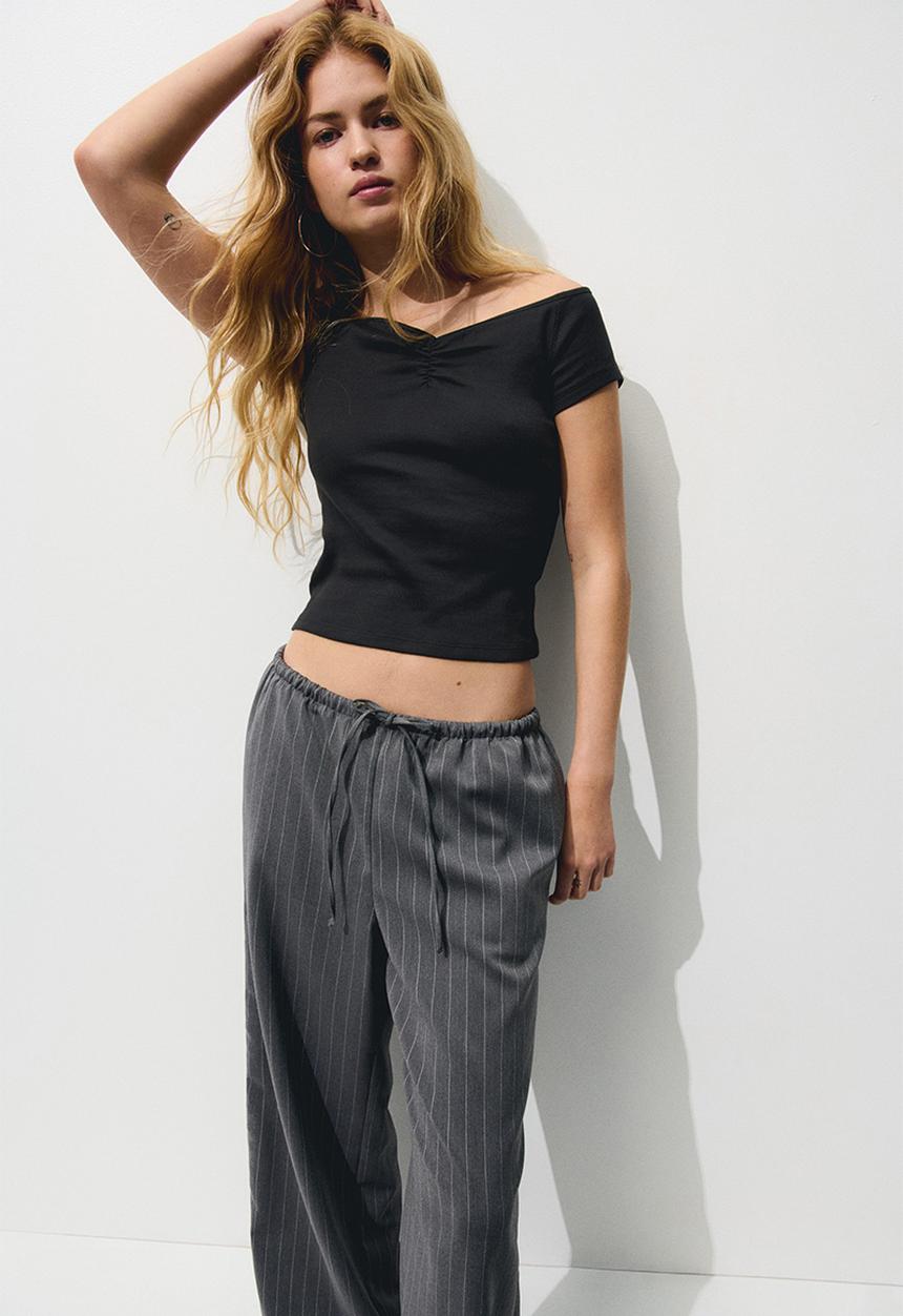 H&M - Ribbed boat-neck top - dark grey