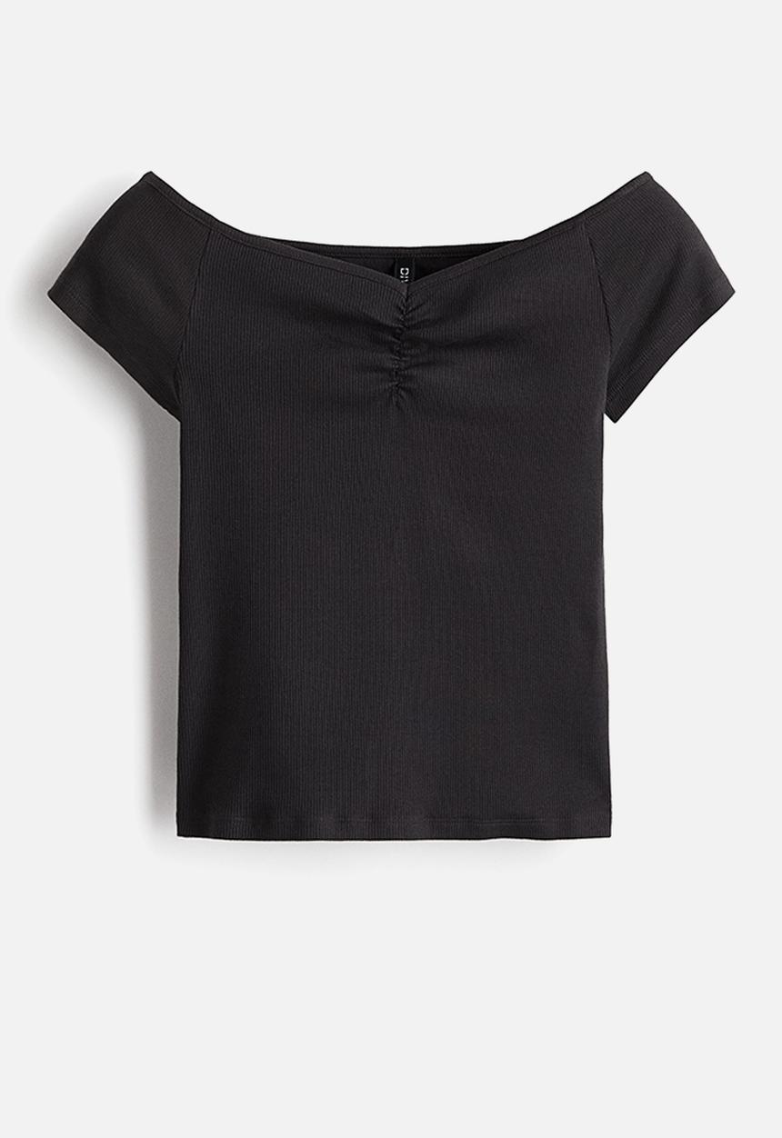 H&M - Ribbed boat-neck top - dark grey