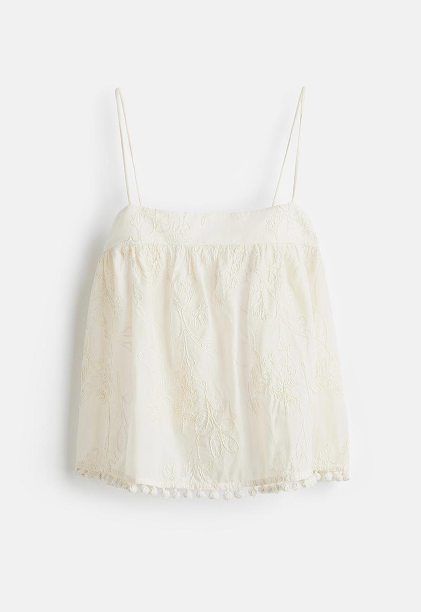H&M - Embroidered strappy top - cream