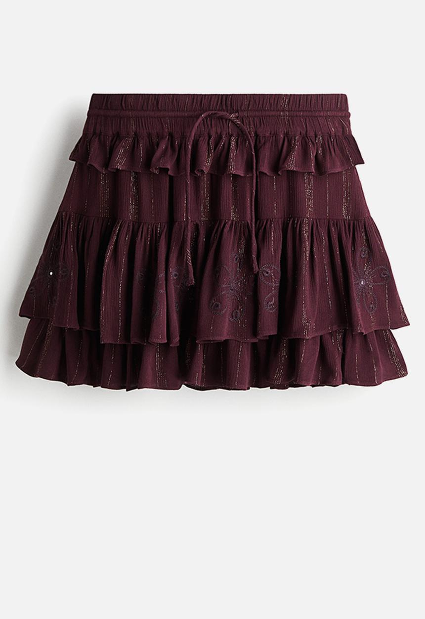 H&M - Flounced mini skirt - burgundy 
