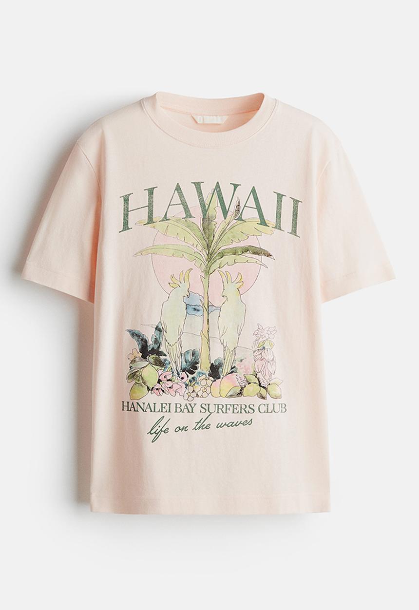 H&M - Printed t-shirt - powder pink hawaii