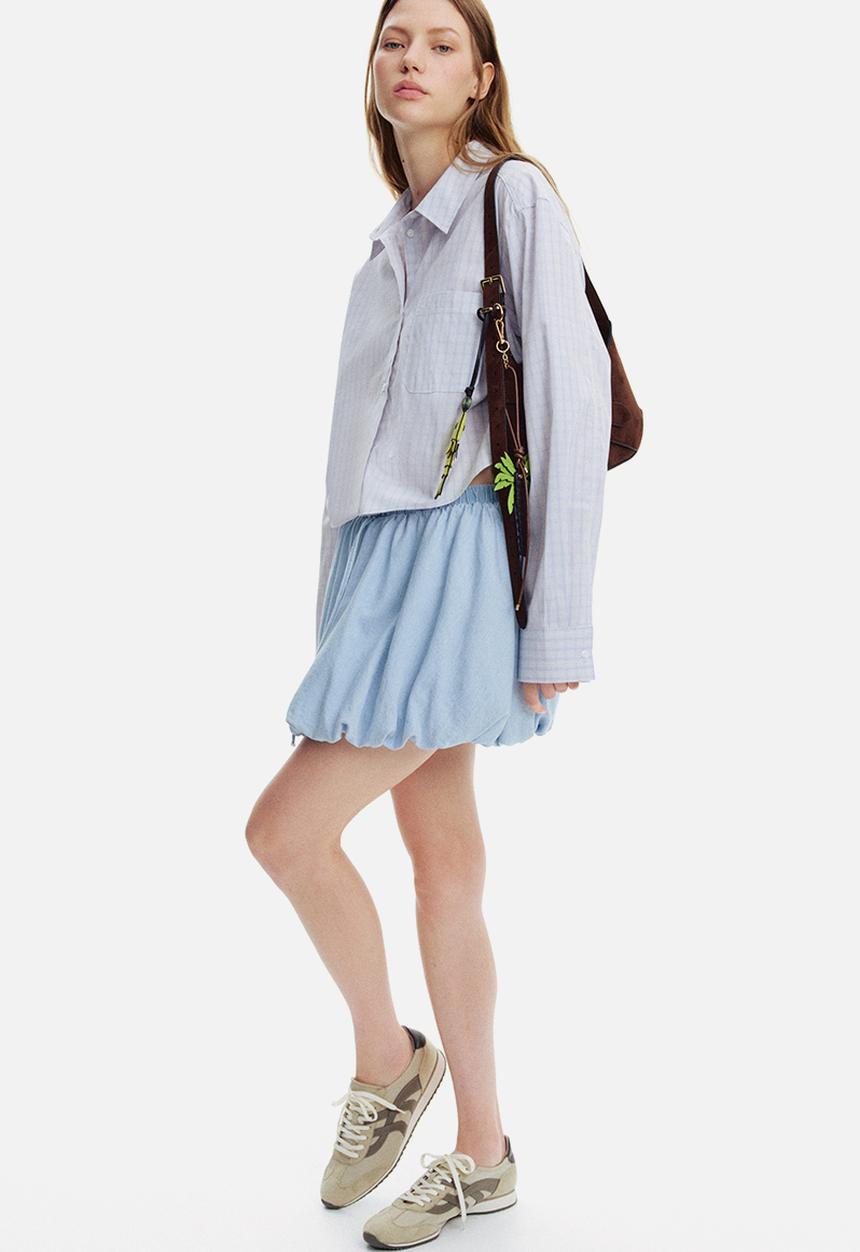 H&M - Cropped cotton shirt - light blue checked 