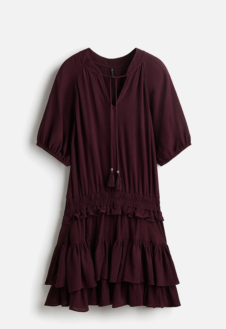 H&M - Frill-trimmed dress - burgundy