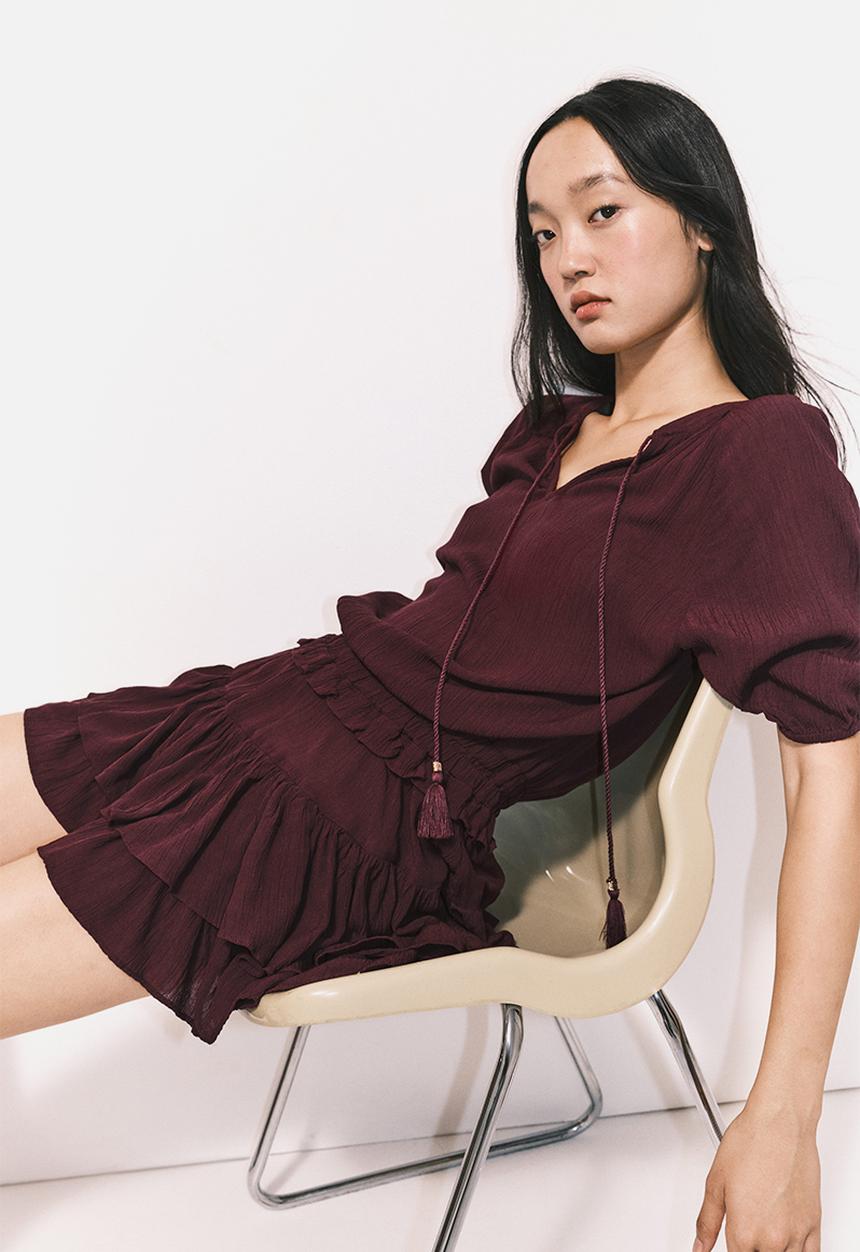 H&M - Frill-trimmed dress - burgundy