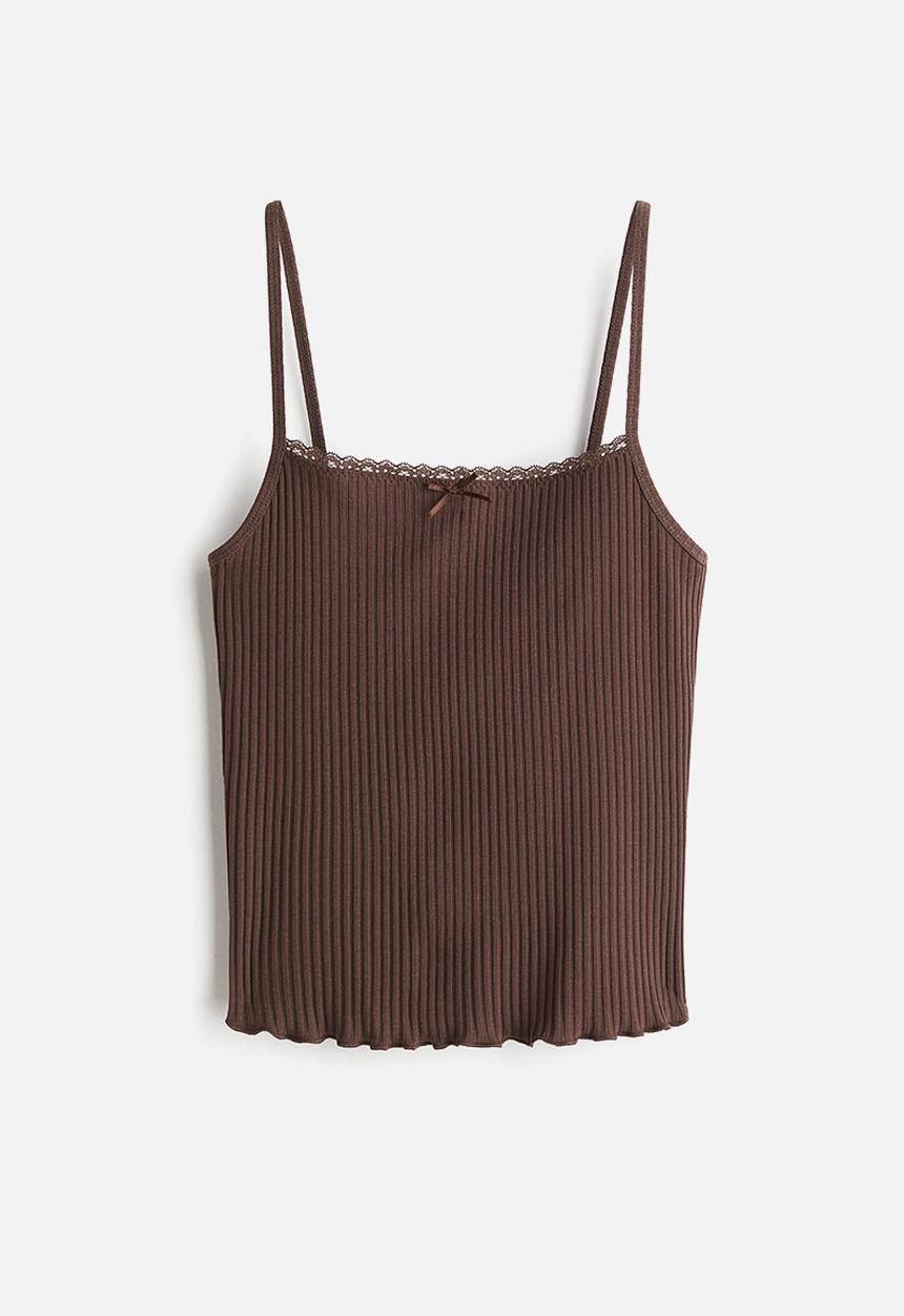 H&M - Lace-trimmed strappy top - brown
