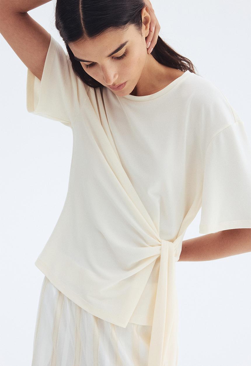 H&M - Tie-detail top - white